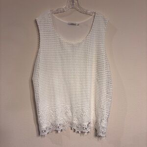Dex Women’s White Textured Lace Hem Tank Top SZ 3X NWT